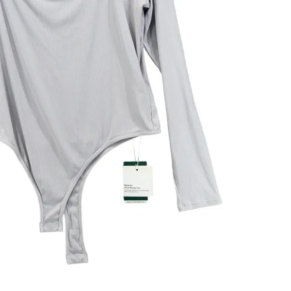 Halara Bodysuit XL‎ Ribbed Square Neck Light Gray Baselayer Minimalist Staple - Image 5