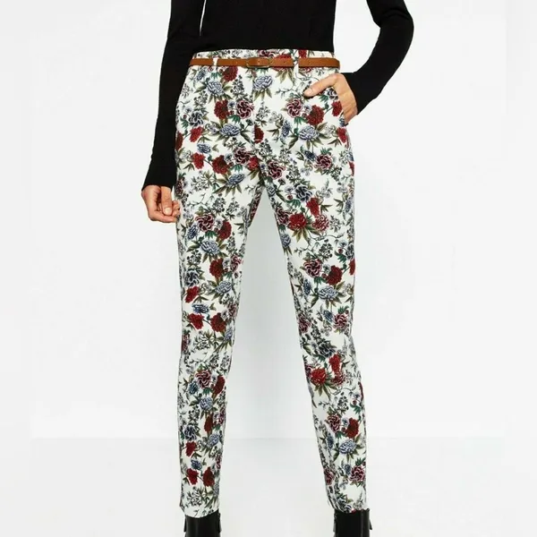 Zara Basics Floral Printed Trouser Pants - Womens Size 8 - Image 5