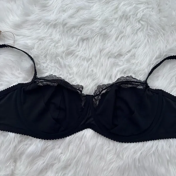 Skims Stretch Satin Lace Unlined Balconette Bra Onyx Size 42DD - Image 10