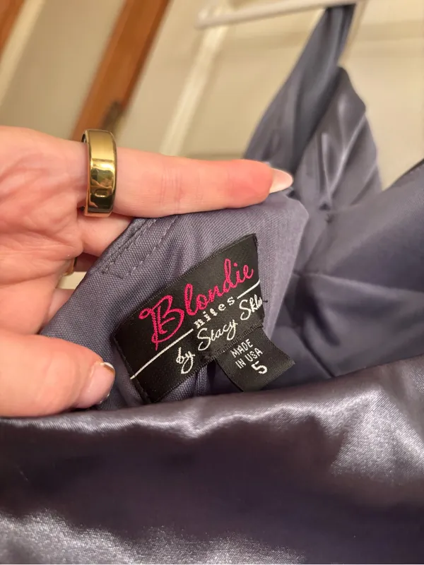 Blondie Nites Silver-Gray Ruched Satin Prom Gown - Image 5
