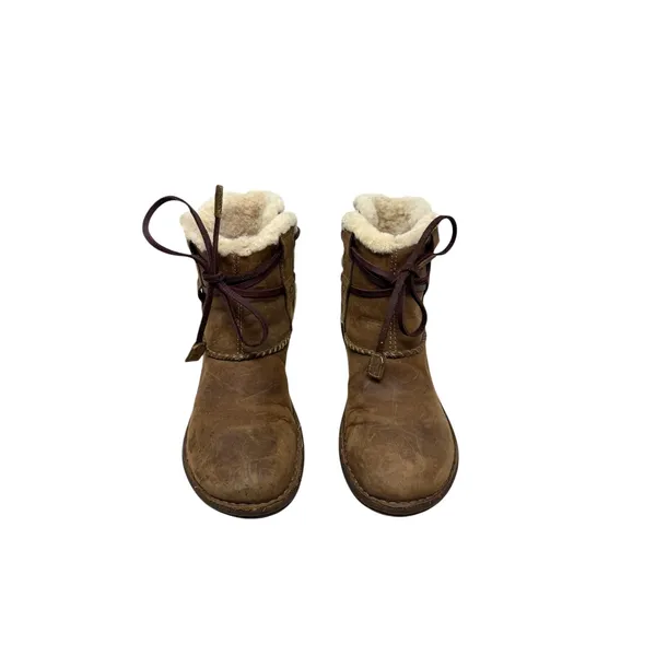 UGG Cove Leather Shearling Ankle Boots Brown Lace‎ Up Womens Size 6 - Image 3