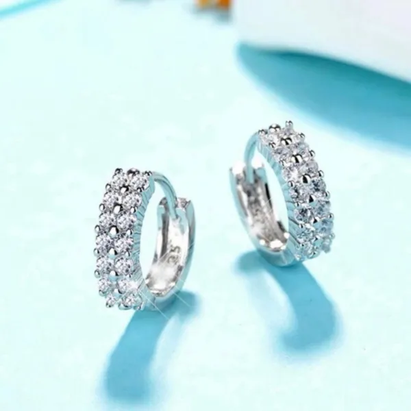 925 Silver Plated Double Row CZ Diamond Silver Hoop Earrings for Women - Image 2