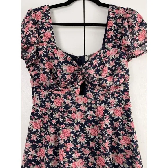 Altar'd State Floral Mini Dress Sweetheart Keyhole Cottagecore‎ Navy Pink Small - Image 2