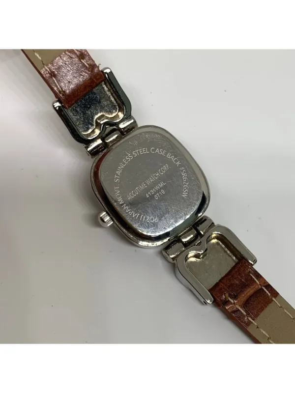 Accutime Women’s SilverTone watch 20mm quartz analog heart brown leather running - Image 5