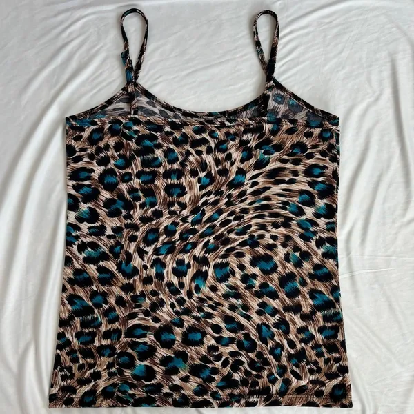 2000s Vintage Clear Sky Brown Blue Leopard Print Cami‎ Tank Top Y2K Summer Small - Image 6