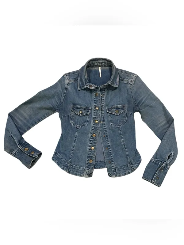 Free People Blue Denim Round Hem Jacket Xs - Image 2