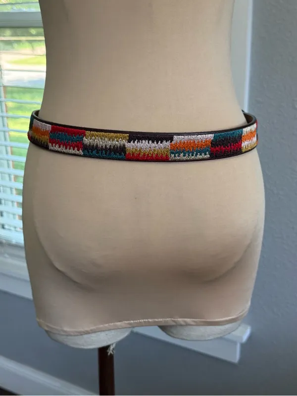 NWT Lucky Brand Leather Embroidered Patchwork Belt Size Small Woven Design - Image 3
