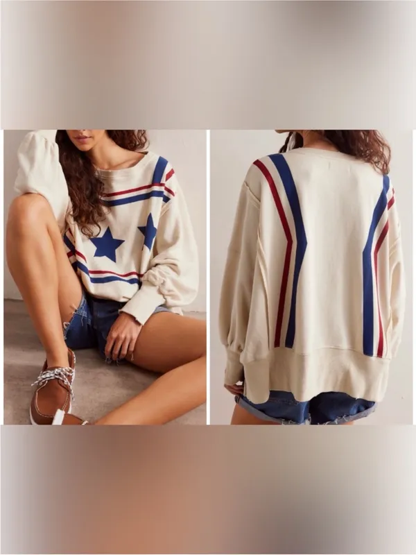 NWOT Free People We The Free Graphic Camden Sweatshirt - stars stripes - XS - Image 2