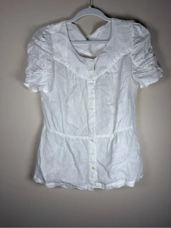Anthropologie Meadow Rue Dainty Ivory Sheer Linen blouse, 8 - Image 2