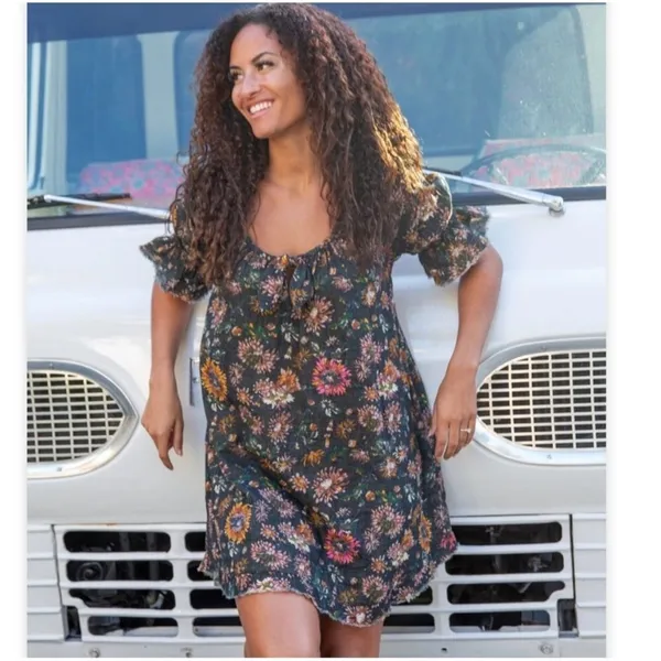 Natural Life Sienna Cotton Gauze Mini Floral Black‎ Dress XS/S - Image 3