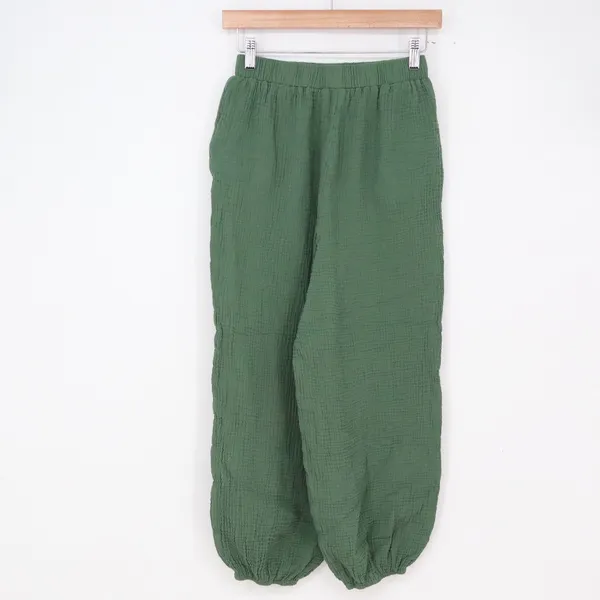 Totatuit Joggers Womens S Green Cotton Gauze Textured Elastic Waist Excellent - Image 3