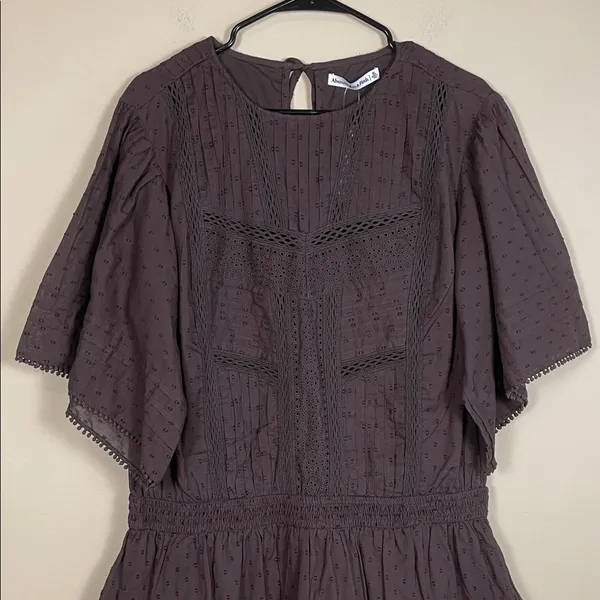 NWT Abercrombie & Fitch Women’s Swiss Dot Embroidered Brown Mini Dress Romper - Image 2