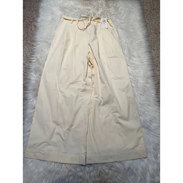 A New Day Women's Size 14 Wide-Leg Chino Pants Cream Tie Waist Pleated Stretch - Image 2
