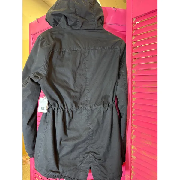 Charlotte Russe Ambiance Black Faux Shearling Lined Utility Parka Jacket Small - Image 8