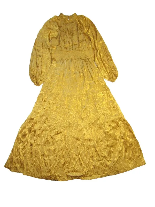 NWT by Anthropologie The Somerset Maxi in Yellow Satin Mock-Neck Edition Dress M - Image 4