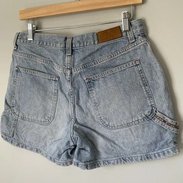 Tommy Hilfiger Vintage 1990's Cargo Denim Shorts Light Blue 100% Cotton Size 6 - Image 4