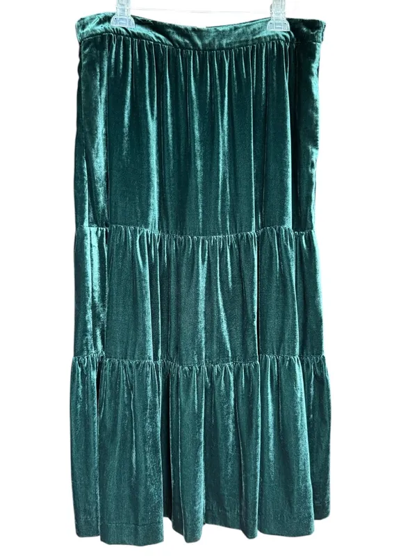 Boden Green Viv Velvet Tiered Maxi Skirt‎ Sz 14 - Image 4