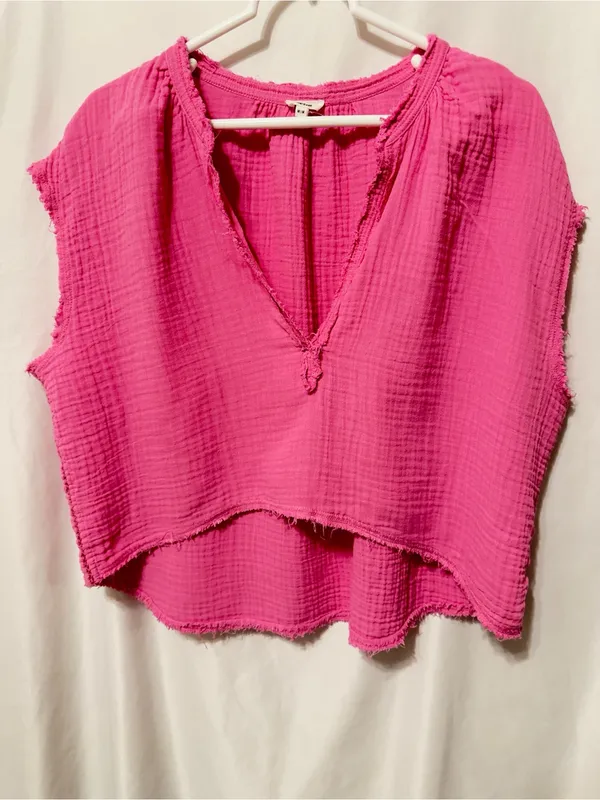 Aerie Pool-To-Party Cropped Shirt Pink Gauze Top Size Medium - Image 6