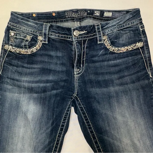 Miss Me Easy Cropped Jeans Women's 29 Dark Blue Stretch Denim Mid-Rise - Image 2