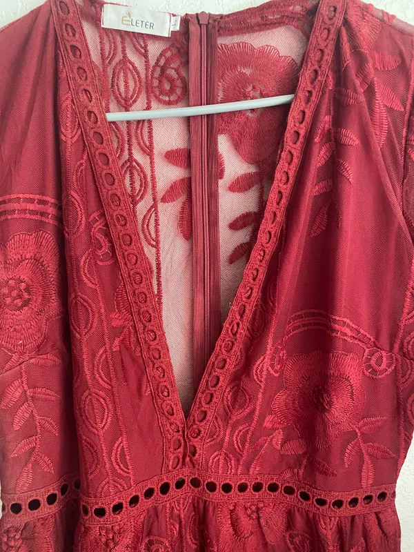 Deep V Maroon/red Romper Red Size L - Image 3