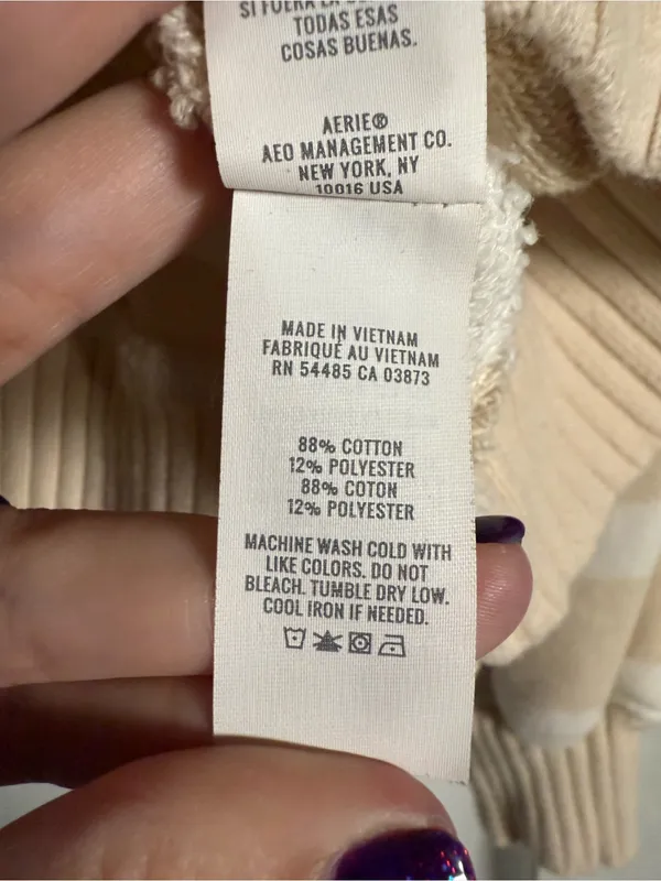 aerie Beige and White Striped Quarter-Zip Sweater - Image 9