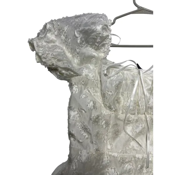 LULUS White Textured Floral Jacquard Mini Dress S - Image 3