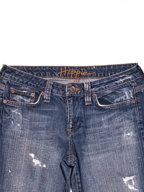 Hippie Vintage Y2K Paint Splatter Straight Leg Jeans Size 29 100% Cotton Raw Hem - Image 2