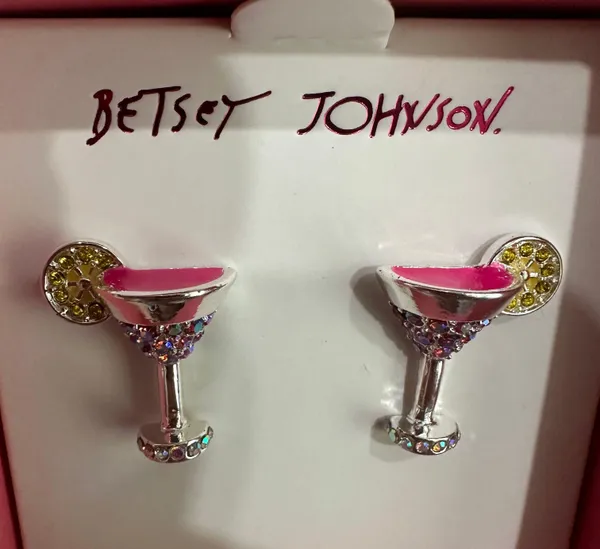 Silver Tone Island Time Margarita Stud Earrings Pink NIB - Image 2