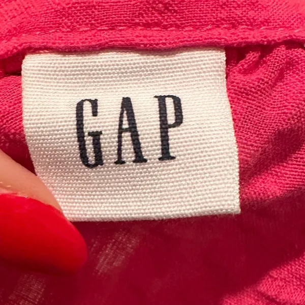 Gap‎ Pink Splitneck Button Front Blouse Puff Sleeve V-Neck Peasant Top Medium - Image 4