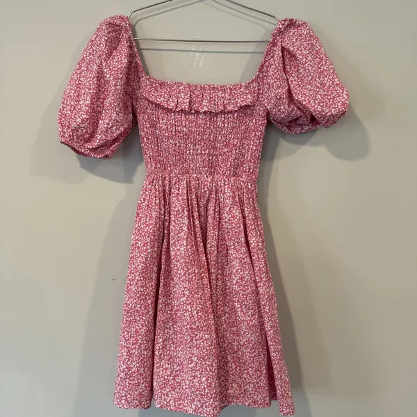 Abercrombie & Fitch Pink Ditsy Floral Smocked Puff Sleeve Mini Dress XXS 2818 - Image 7