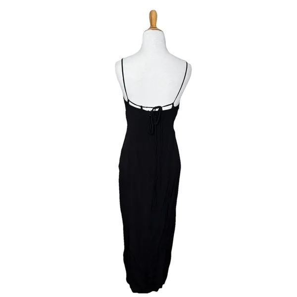 Zara Black Halter Spaghetti Strap Midi Dress Side Split Pull Over Size Medium - Image 3