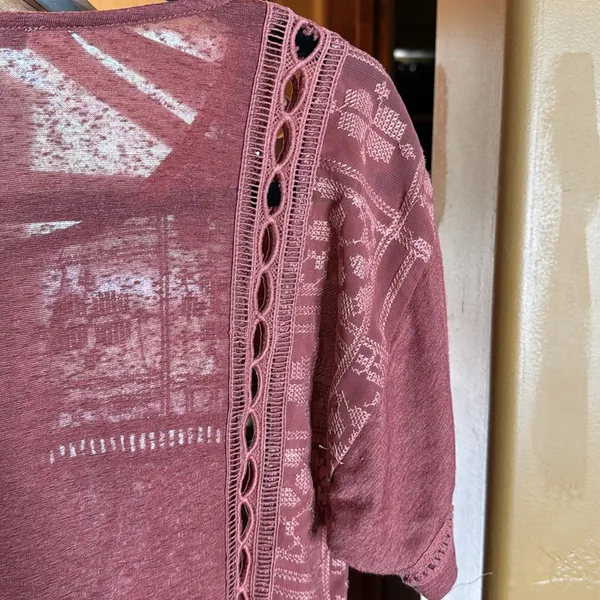 Miss Me Rust Embroidered Crochet Boho Blouse Top Size Small Western Festival - Image 7