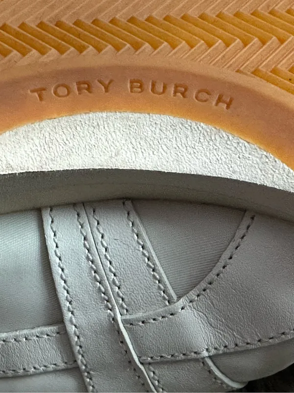 Tory Burch Hank White and Beige Suede Retro Runner Sneaker - Image 11