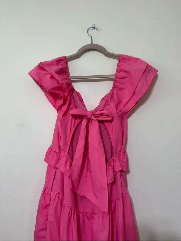 Carole Christian Ruffled Open Back Maxi Dress in Hot Pink - Image 4