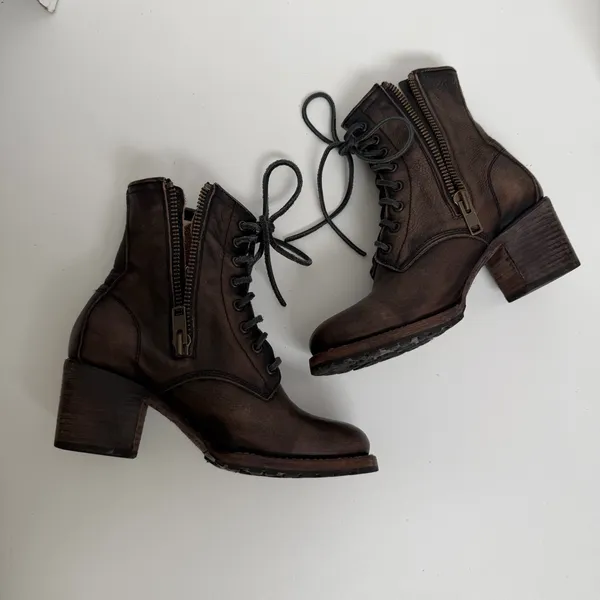 Freebird Cavalier Boots Combat Leather Lace Up Lugged Boho Western Brown Green - Image 7