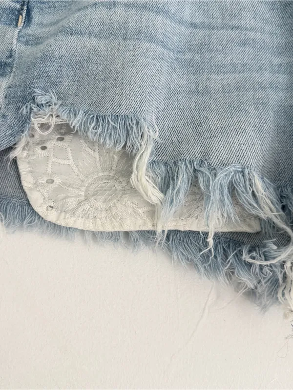 American Eagle Outfitters Light Wash Distressed Denim Shorts - Image 5