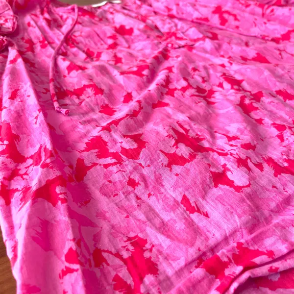 Karlie Pink Floral Cotton Puff Sleeve Blouse Small Preppy Boutique Boho Chic - Image 6