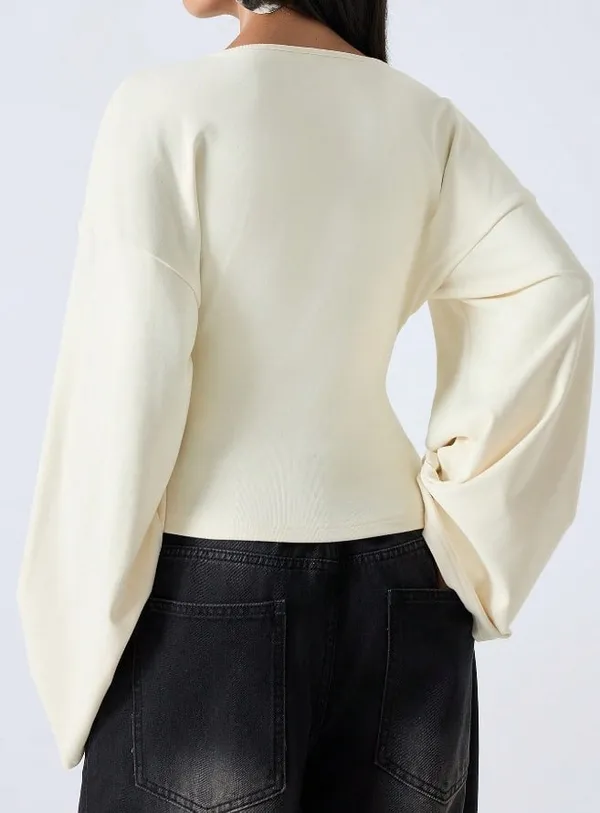 off-white V-neck lantern sleeve top - Image 2