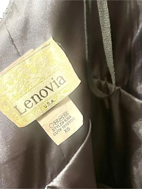 Vintage Lenovia Y2K Charcoal Gray Halter Formal Dress Gown Sequin Ruched - Image 6