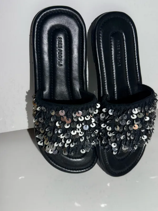NWOT Free People Black Sequin Slide Sandals - Image 6