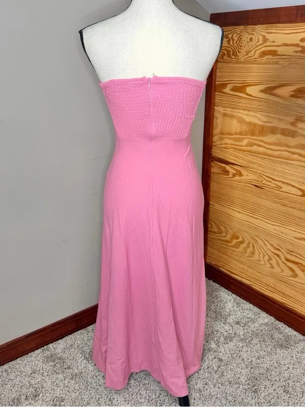 Petal & Pup Rosetta Strapless Midi Dress Pink 2 Twist Knot Linen Blend Cutout - Image 2