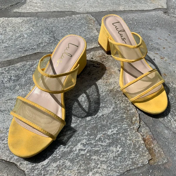 Lulus Saar Yellow Suede Block Heel Slides - Image 16