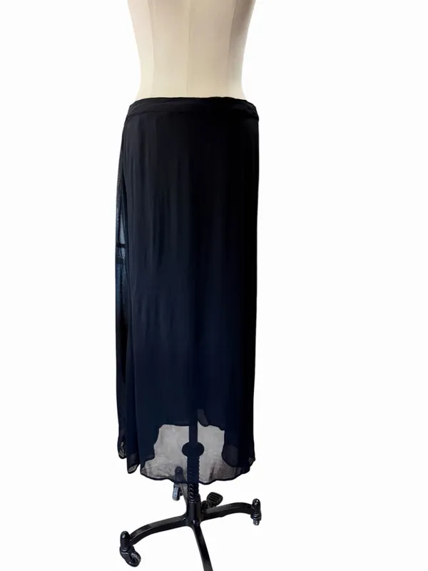 Vintage Black Chiffon Maxi Skirt Sheer Overlay Lined Formal Evening Womens M L - Image 2