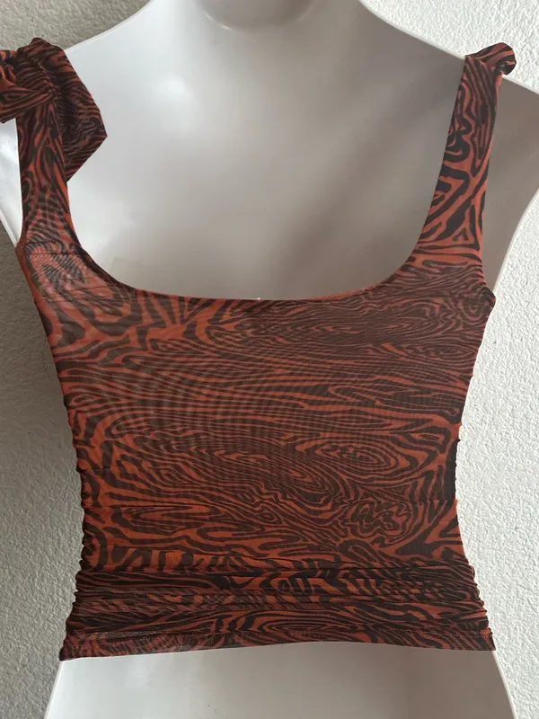 Free People Rust Zebra-Print Ruffle Strap Square Neck Crop Top S - Image 3