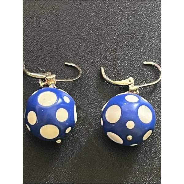 Betsey Johnson Blue White Polka Dot Ball Drop Earrings - Image 3