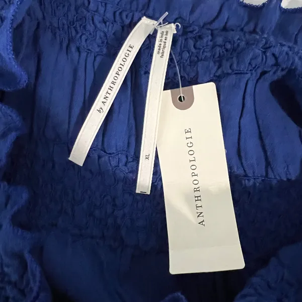 By Anthropologie Mock-Neck Textured Smocked Stretch Dress Blue Mini - Image 3