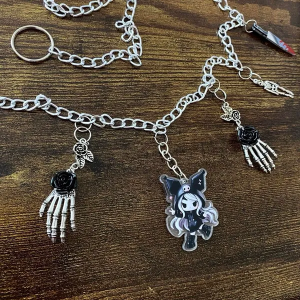 Handmade Silver Kawaii Whimsygoth Anime Skeleton Chain Belt, Fits 23-45 Inches, X7GA1350 - Image 7