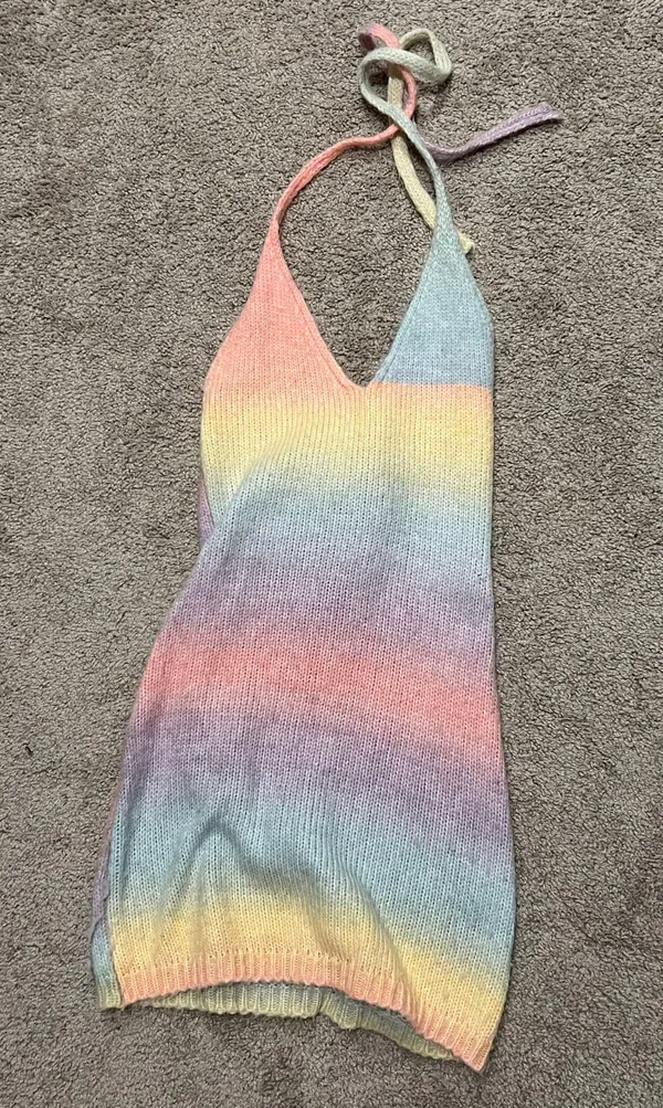 Rainbow Multicolor Knit Halter Dress - Image 2