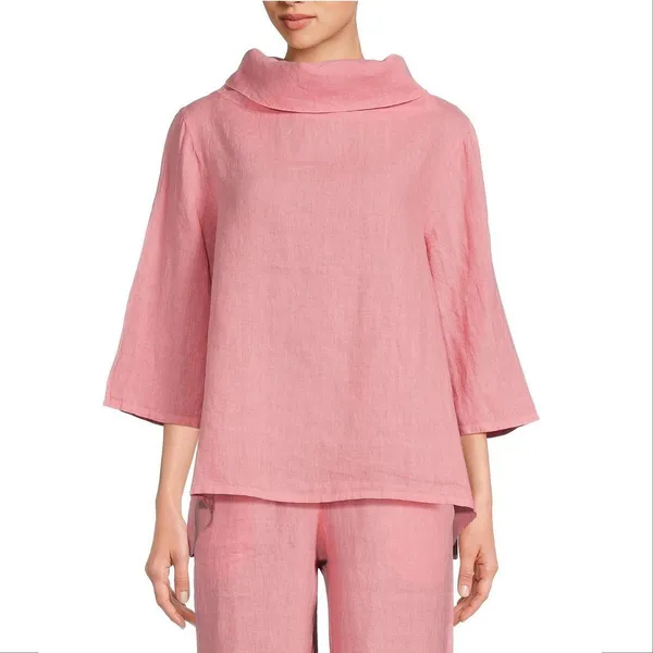 Bryn Walker XXS Etta Shirt Top Oversized Pink LINEN Cowl Neck Elbow Sleeve NEW - Image 2