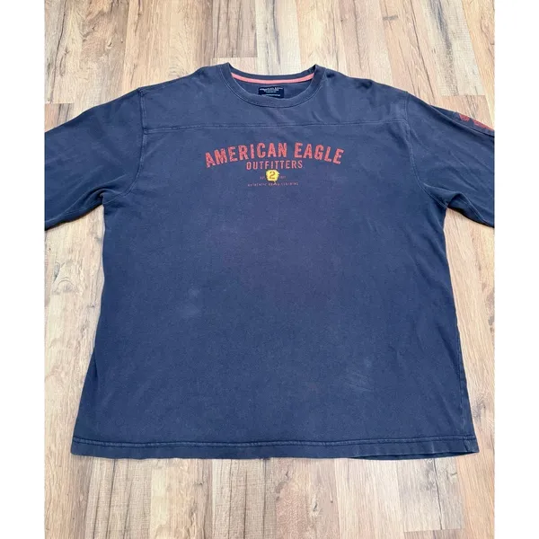American Eagle Outfitters Long Sleeve‎ Navy Red Logo Heavy Cotton XL - Image 2
